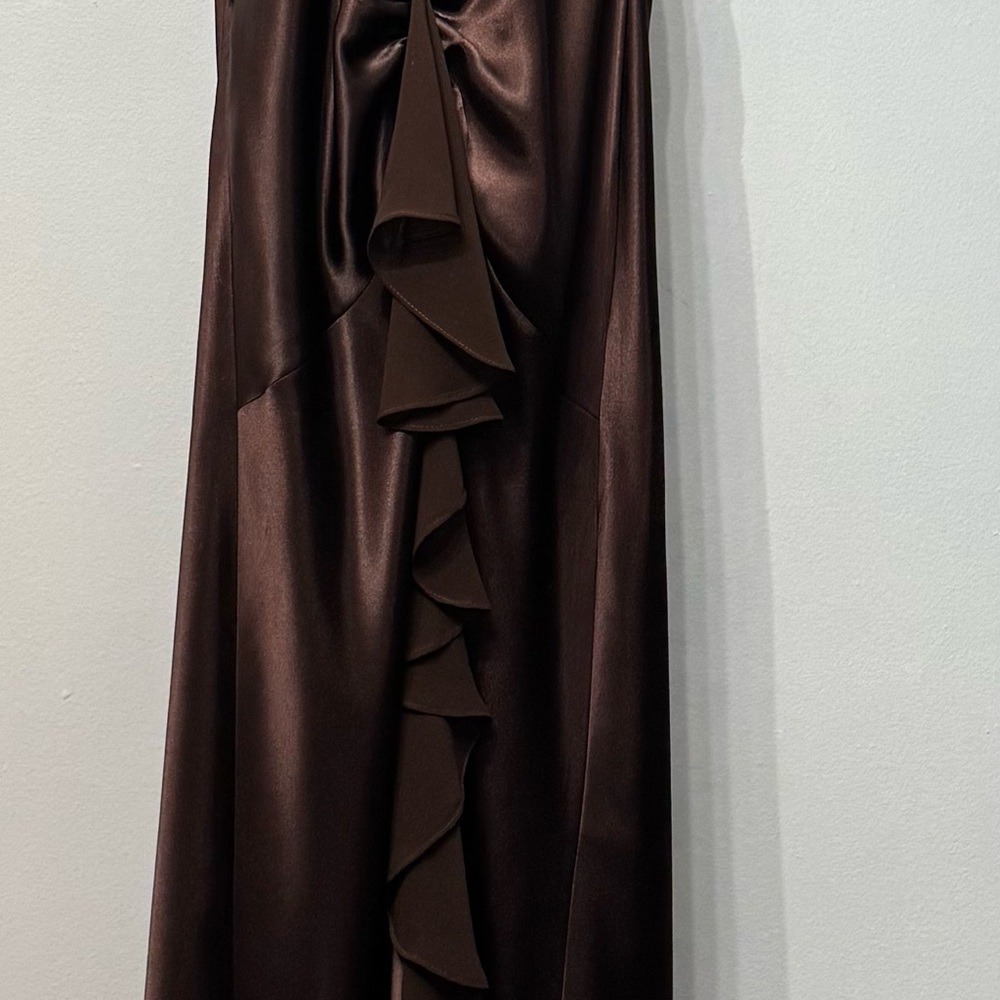 Cache Evening Dress Prom Brown Satin Maxi Dress - Picture 6 of 9